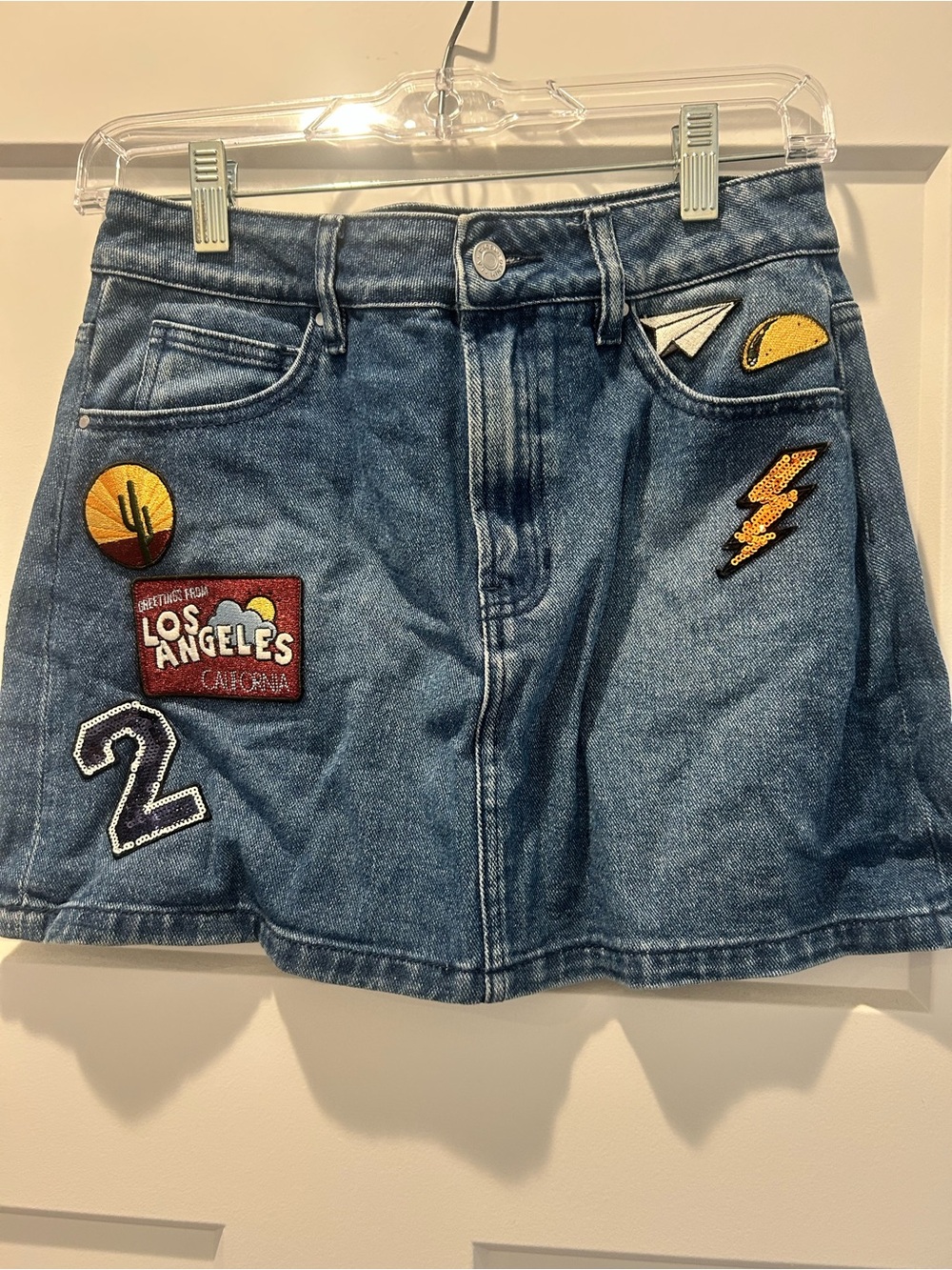 Pacsun Denim Patch A-Line Mini Skirt - Blue